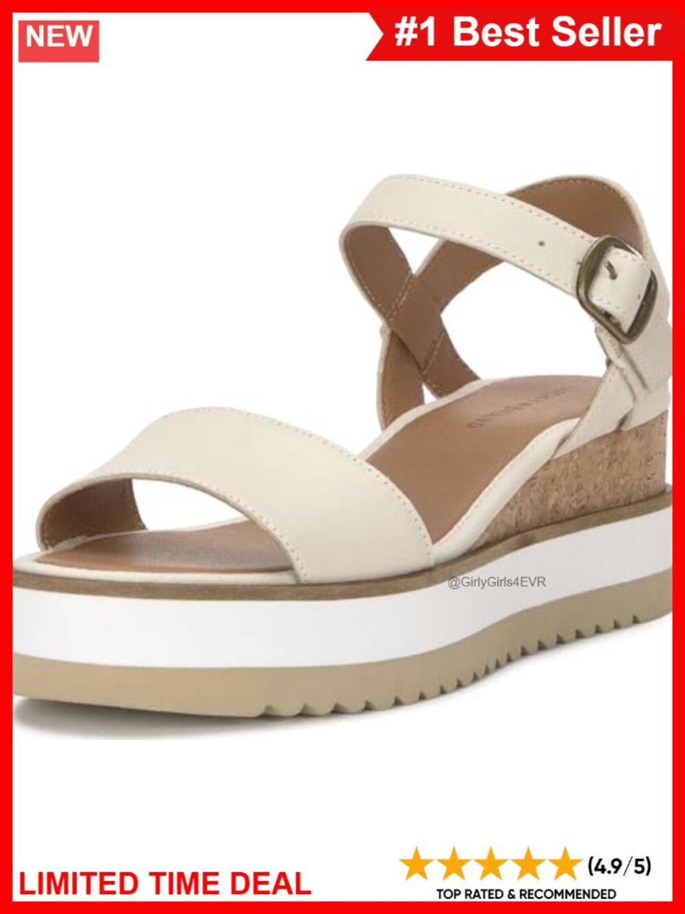 Leather Platform Wedge Sandals Open Round Toe Adjustable Buckle Casual